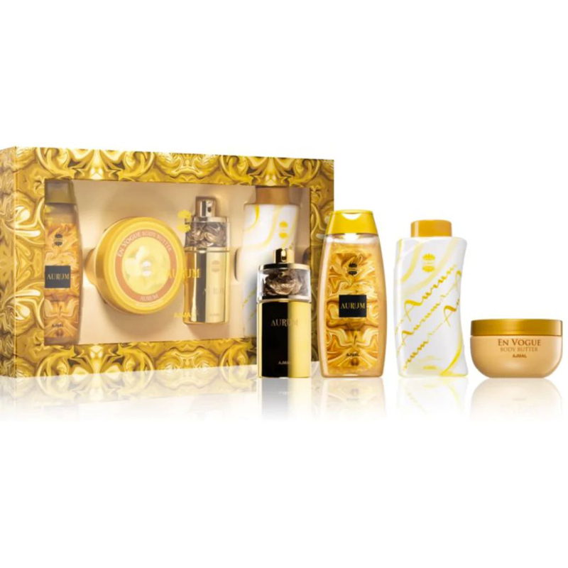 Ajmal Aurum Set for women-75ml EDP+200SG+200BC+100 Powder